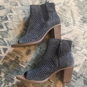 Toms Suede Dark Gray Peep Toe Booties